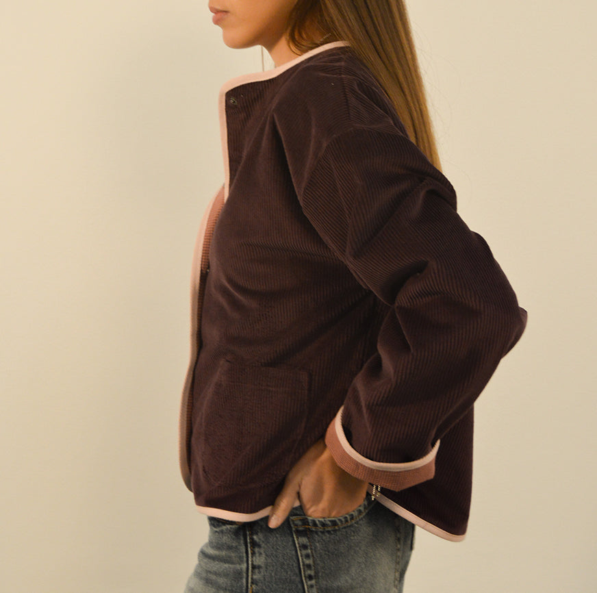 KIT CUCITO GIACCA JUNO IN VELLUTO A COSTE MELANZANA