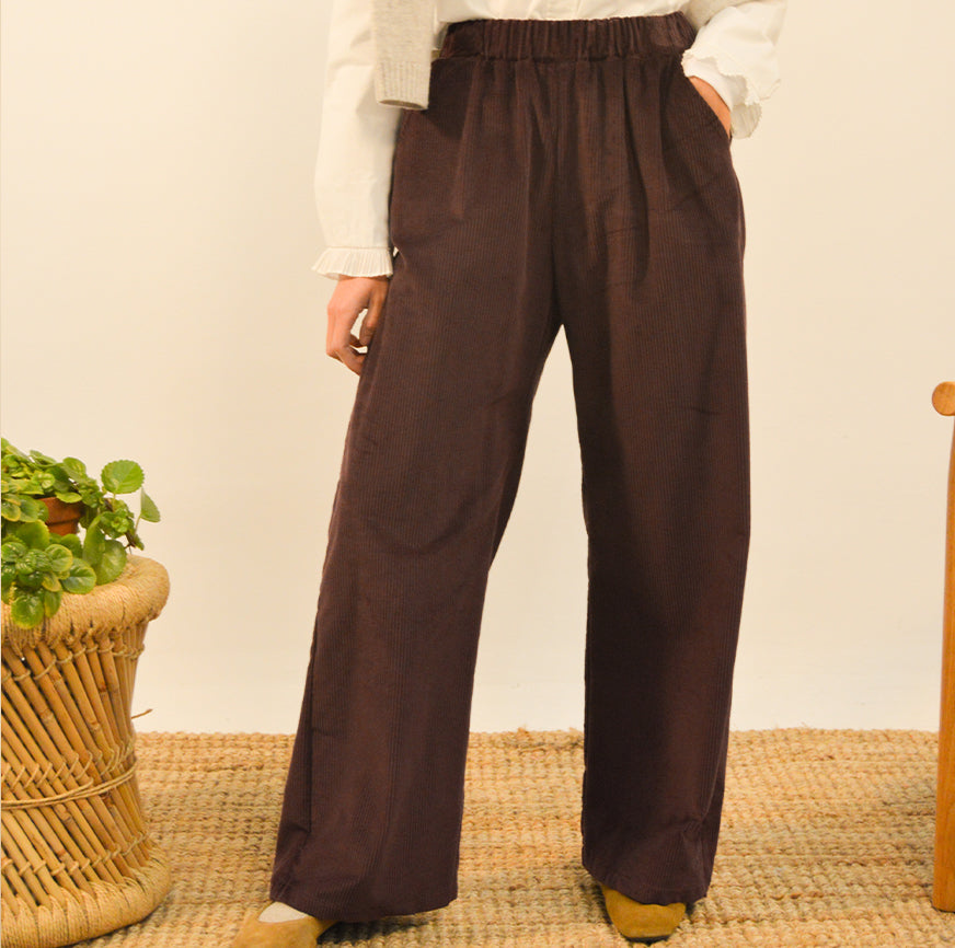 KIT DI CUCITO PER PANTALONI LUCCA IN VELLUTO A COSTE MELANZANA