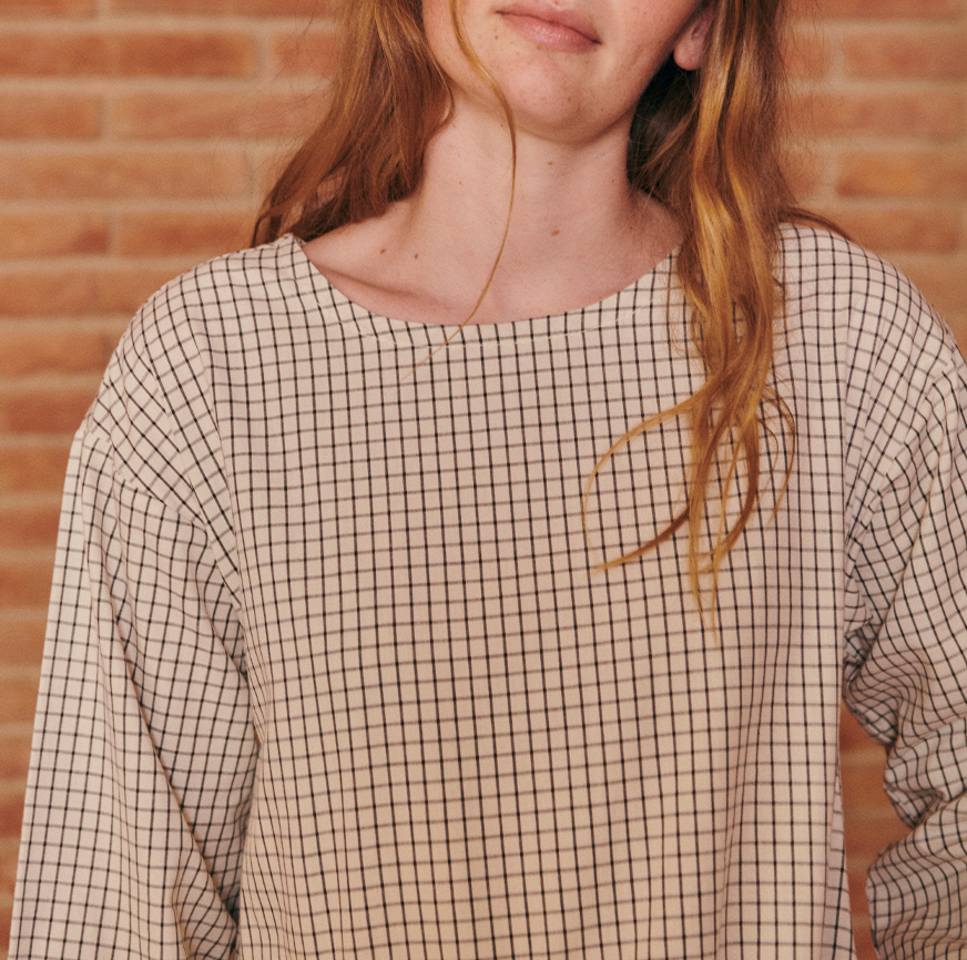 KIT COSTURA VESTIDO TESSA CRUDO CUADROS FINOS ANTRACITA