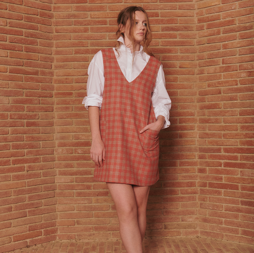 SEWING KIT PINAFORE MAIA ORANGE CHECKS