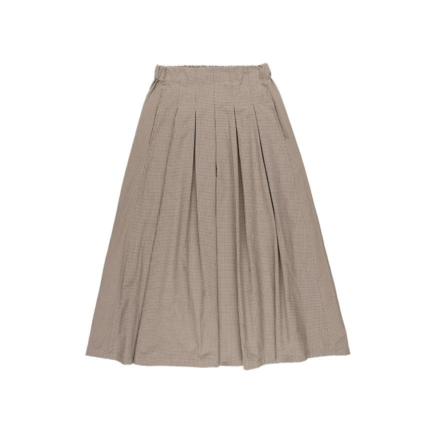 SEWING KIT LONG SKIRT AIMEE OATMEAL WITH BLUE MICRO FINE CHECKS