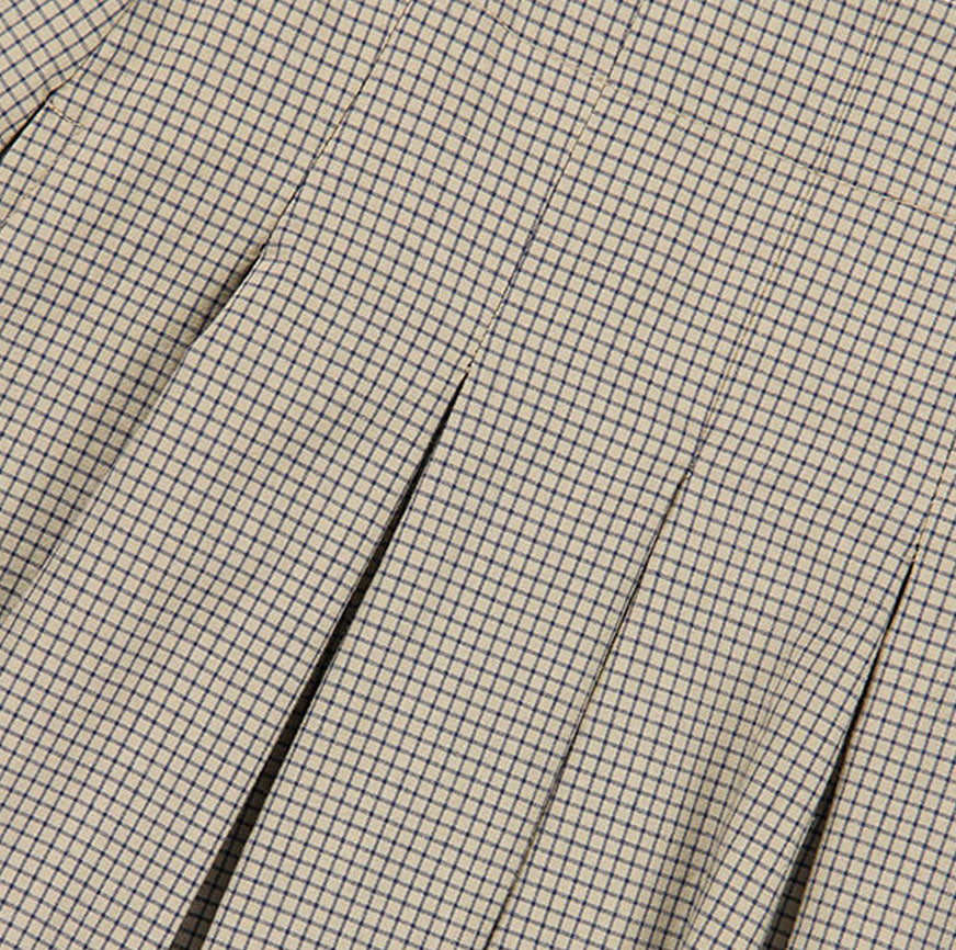 SEWING KIT LONG SKIRT AIMEE OATMEAL WITH BLUE MICRO FINE CHECKS