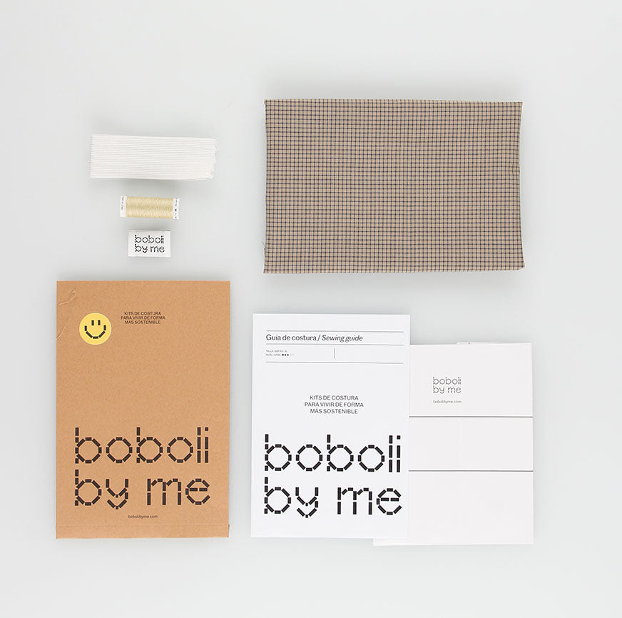 SEWING KIT LONG SKIRT AIMEE OATMEAL WITH BLUE MICRO FINE CHECKS