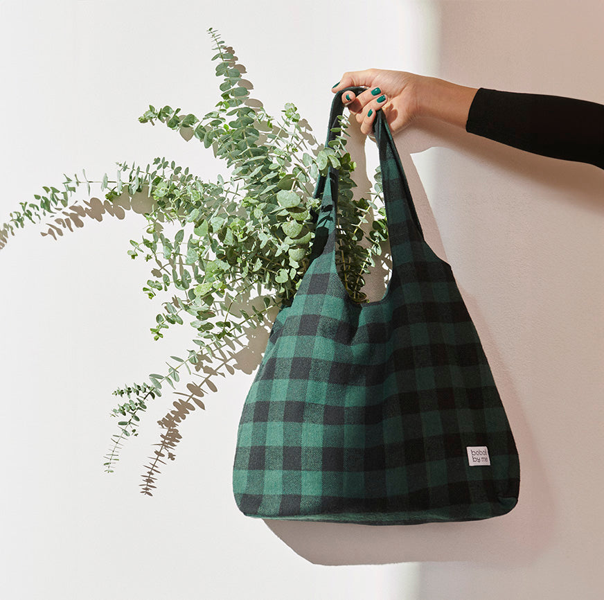 SEWING KIT ALICIA BAG GREEN AND BLACK CHECKERED
