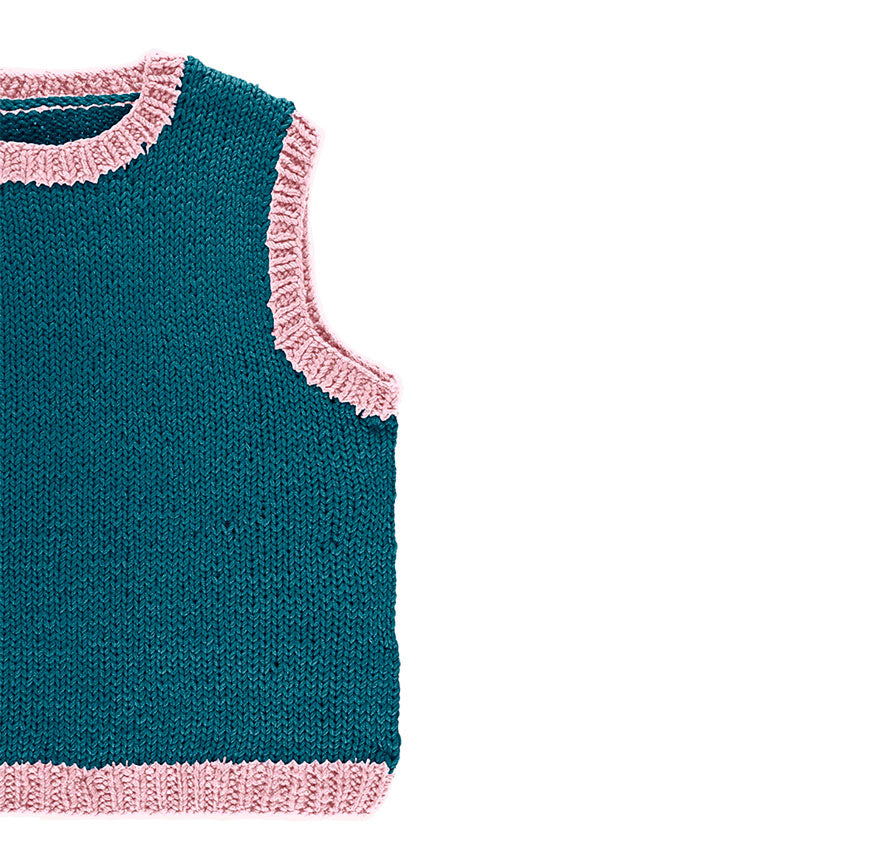 KIT À TRICOT GILET AYO BICOLORE BLEU PÉTROLE ET ROSE