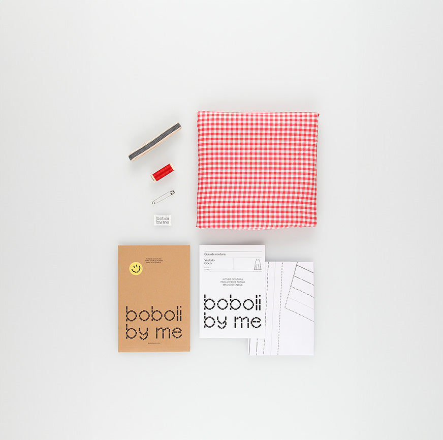 KIT CUCITO VESTITO COCO VICHY ROSSO E BIANCO