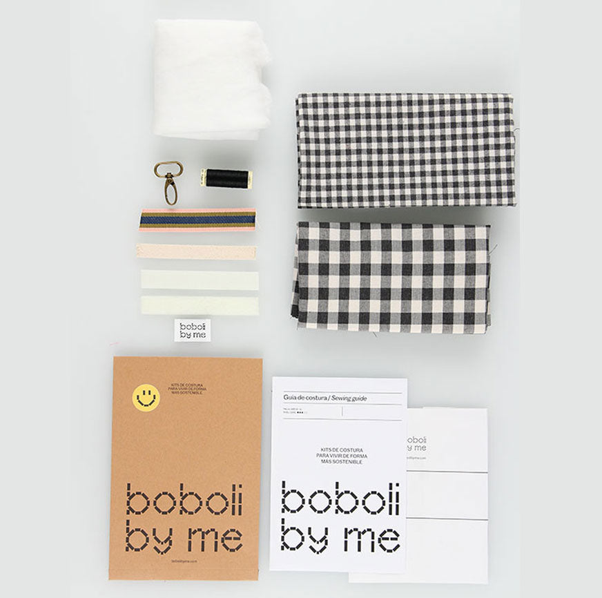 KIT DA CUCITO BORSA TRAPUNTATA EIRA MOTIVO A SCACCHI ANTRACITE