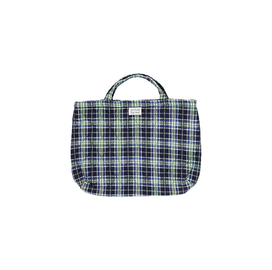 KIT COSTURA BOLSA ACOLCHADA EIRA ESTAMPADO CUADROS TARTÁN AZUL Y VERDE