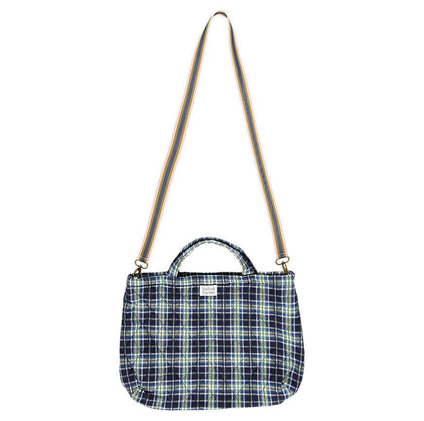 KIT COSTURA BOLSA ACOLCHADA EIRA ESTAMPADO CUADROS TARTÁN AZUL Y VERDE