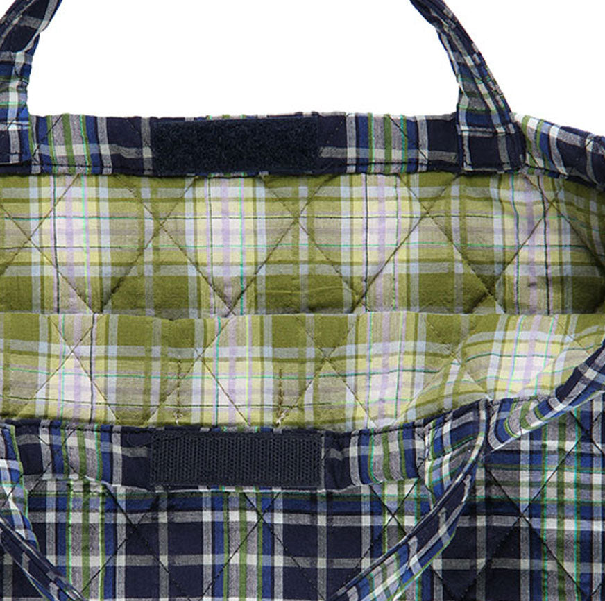 KIT COSTURA BOLSA ACOLCHADA EIRA ESTAMPADO CUADROS TARTÁN AZUL Y VERDE