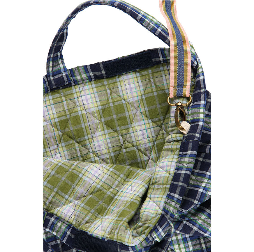 KIT COSTURA BOLSA ACOLCHADA EIRA ESTAMPADO CUADROS TARTÁN AZUL Y VERDE