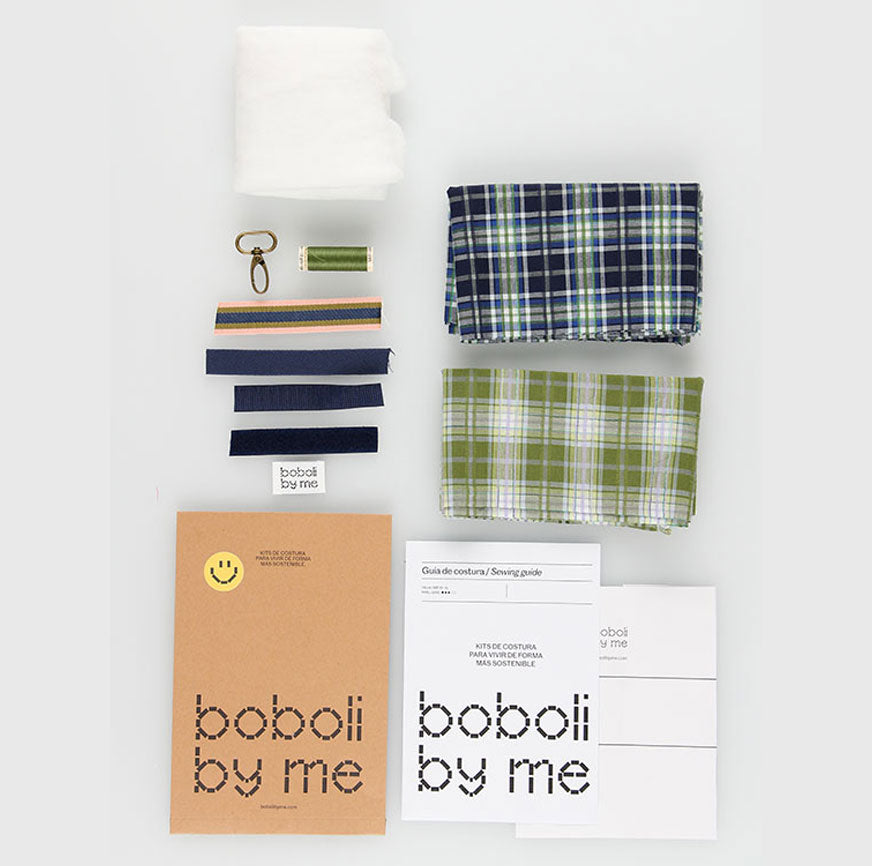 KIT COSTURA BOLSA ACOLCHADA EIRA ESTAMPADO CUADROS TARTÁN VERDE