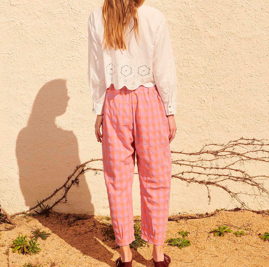 KIT DE COUTURE PANTALON ELVIRA À CARREAUX ROSE ET MAUVE