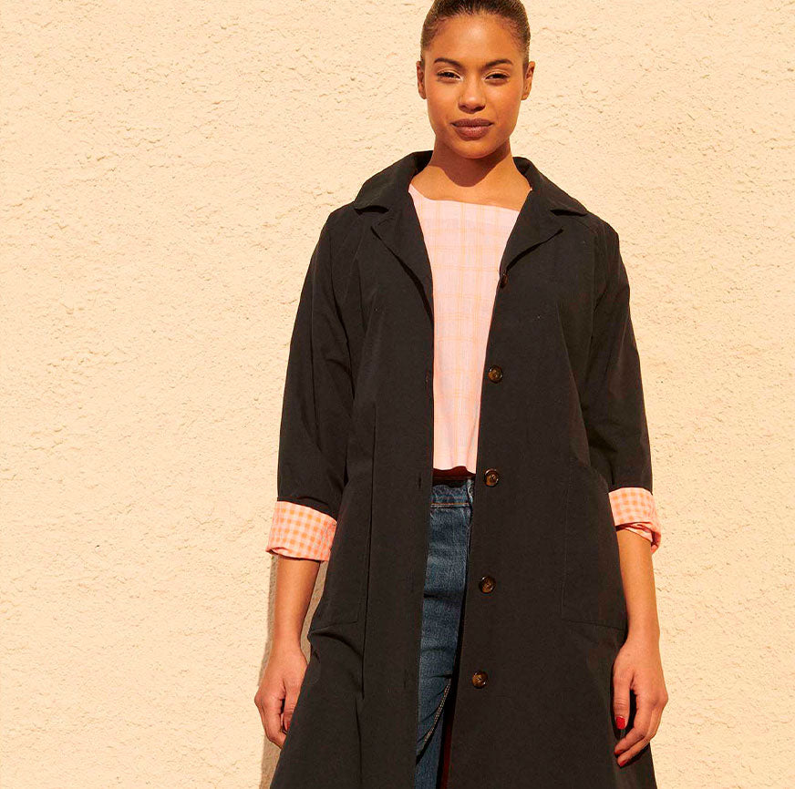 KIT COUTURE TRENCH JACKIE BLEU MARINE ET ORANGE FLUO