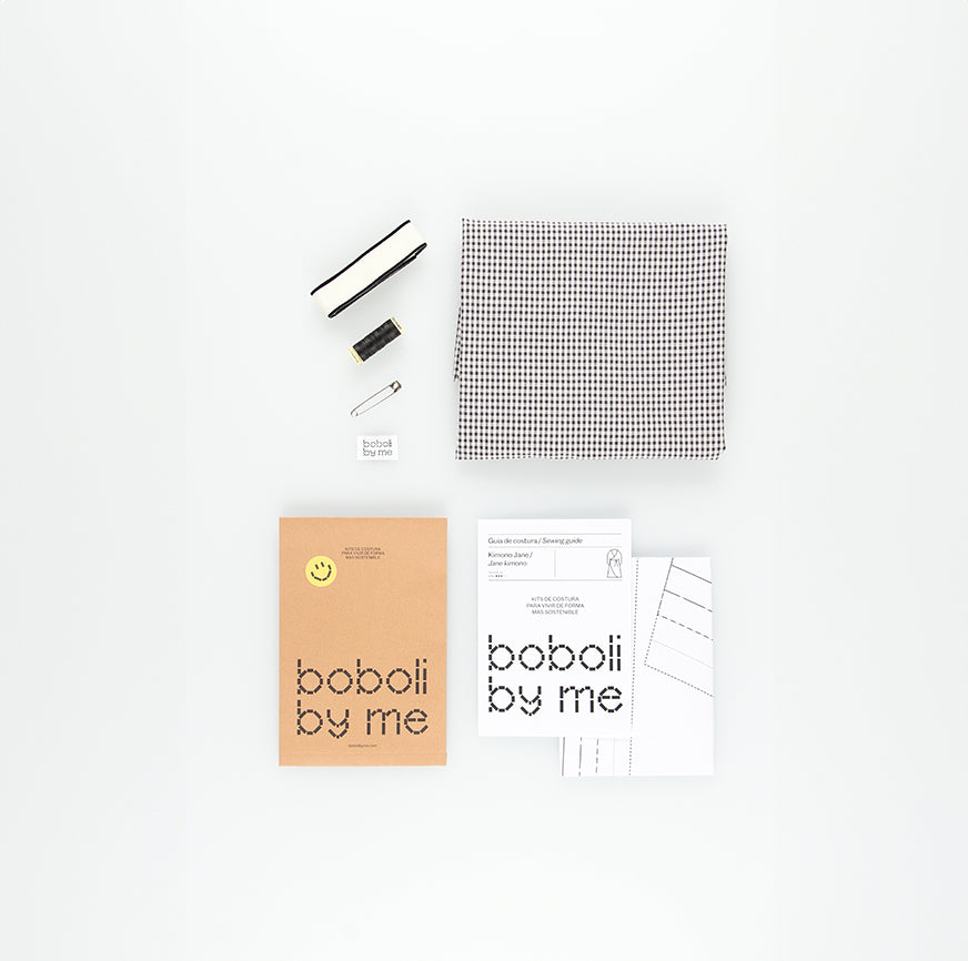 KIT COSTURA KIMONO JANE MICRO VICHY BLANCO Y NEGRO