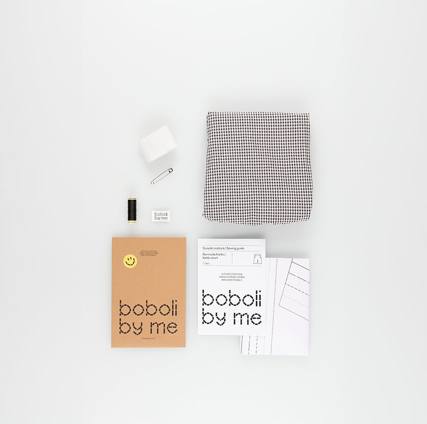 KIT COSTURA BERMUDA KAHLO MICRO VICHY BLANCO Y NEGRO