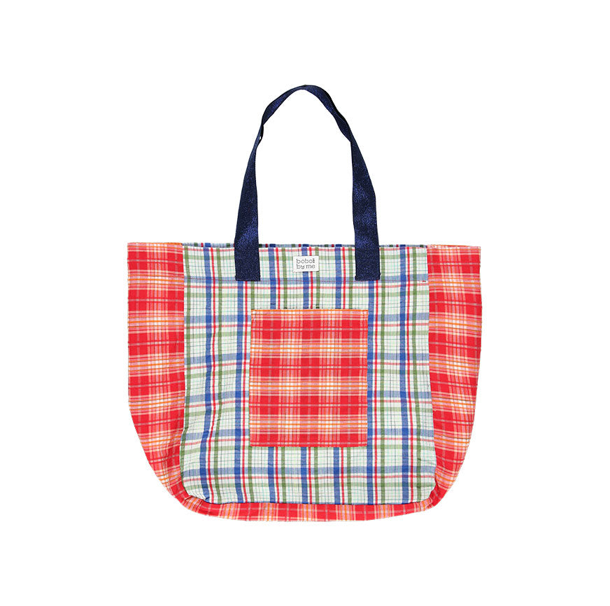 KIT DA CUCITO BORSA LILY A QUADRETTI ROSSI E BLU