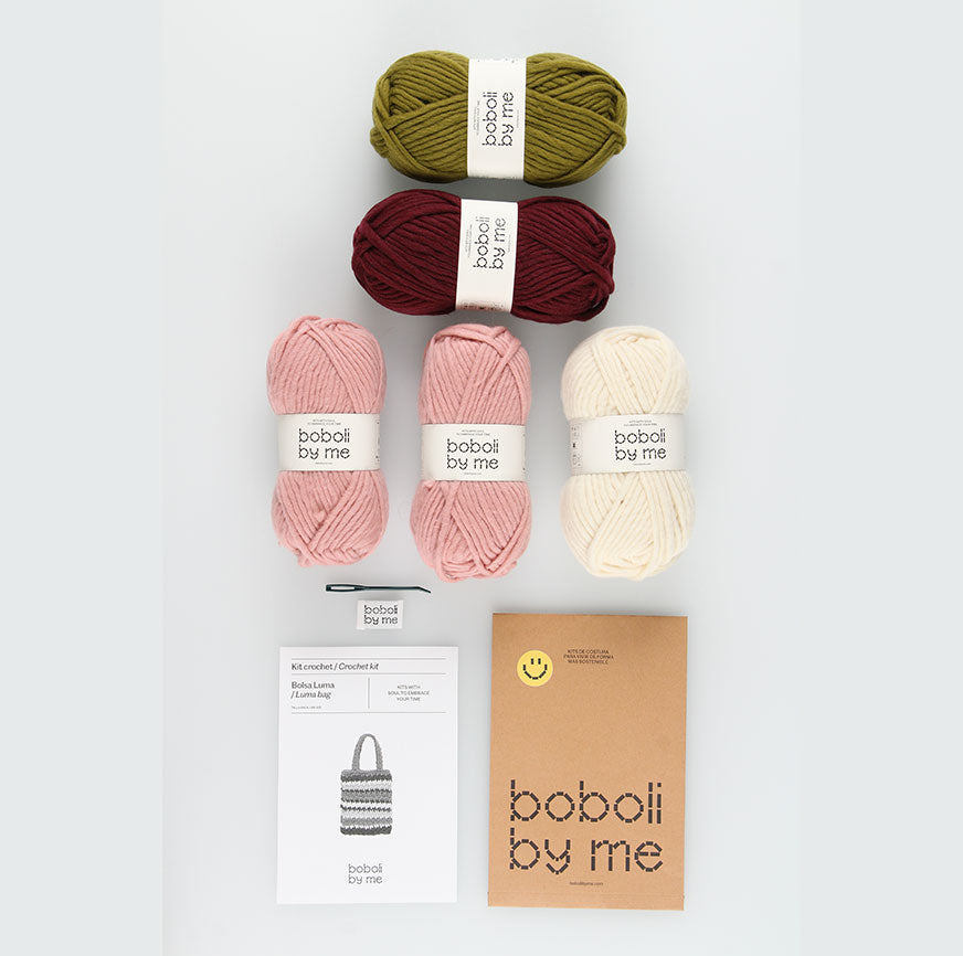 KIT PARA CROCHET BOLSO LUMA VERDE RAYAS MULTICOLOR