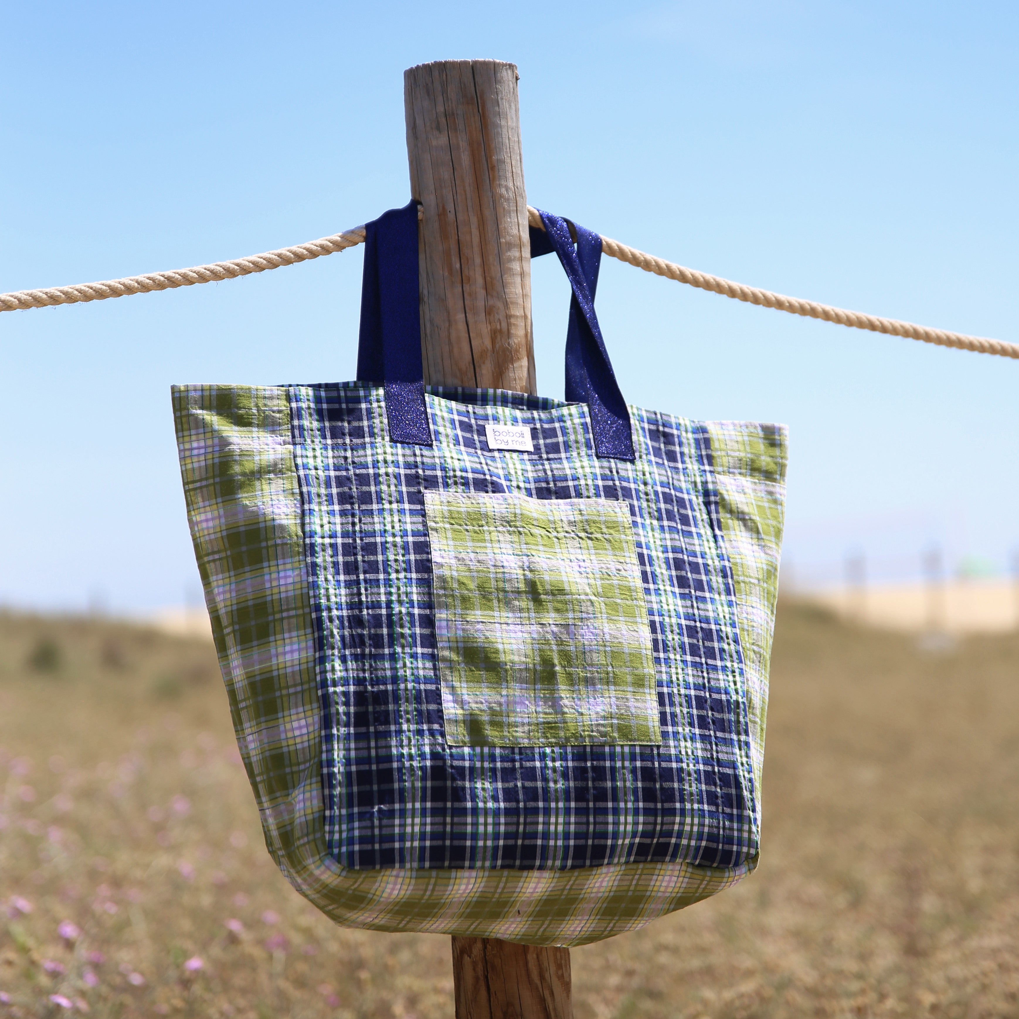 KIT DE COUTURE SAC LILY À CARREAUX VERT ET BLEU