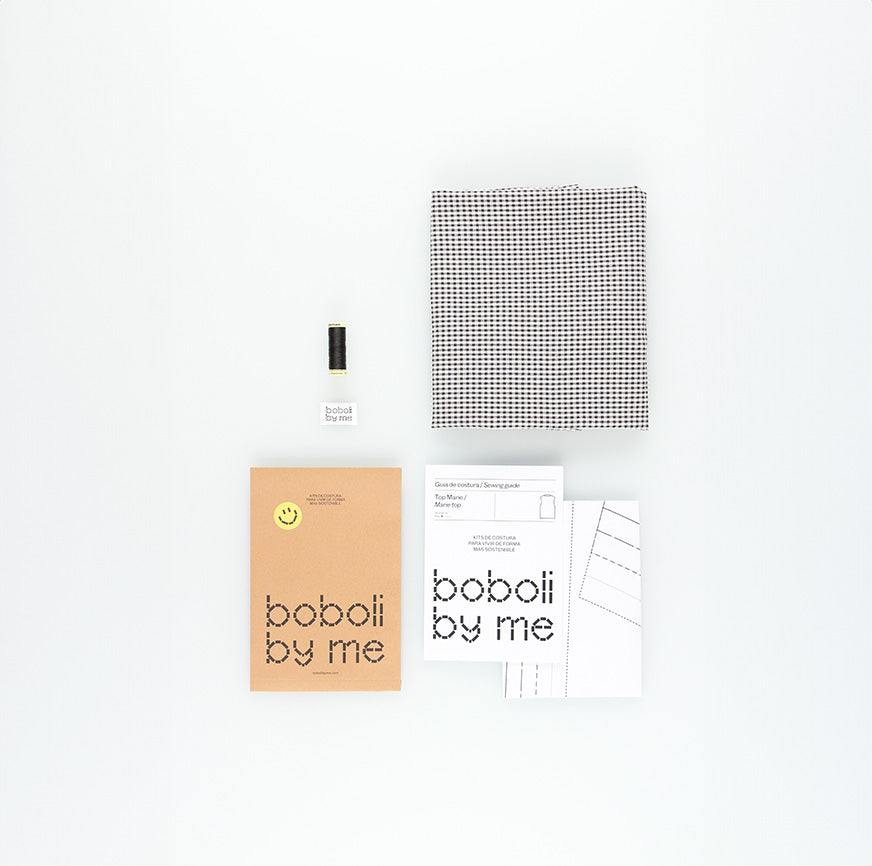 KIT COSTURA TOP MARIE MICRO VICHY BLANCO Y NEGRO