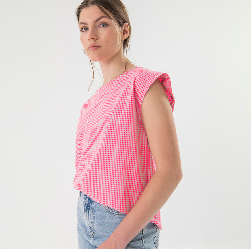 KIT COSTURA TOP MARIE MICRO VICHY ROSA FLÚOR