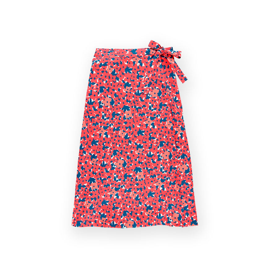 KIT COSTURA FALDA CRUZADA MAYA ESTAMPADO FLORES AZUL Y ROJO