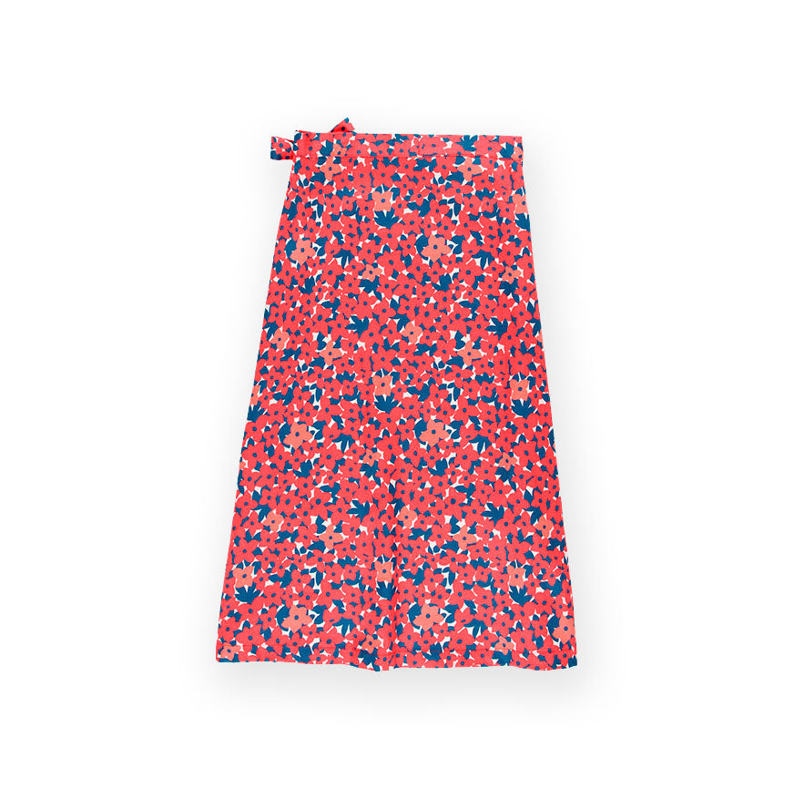 KIT COSTURA FALDA CRUZADA MAYA ESTAMPADO FLORES AZUL Y ROJO