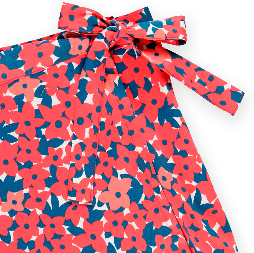 KIT COSTURA FALDA CRUZADA MAYA ESTAMPADO FLORES AZUL Y ROJO