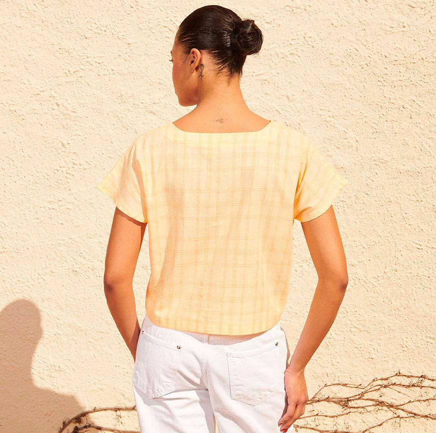 KIT COSTURA CAMISA NINA AMARILLA CUADROS FLÚOR