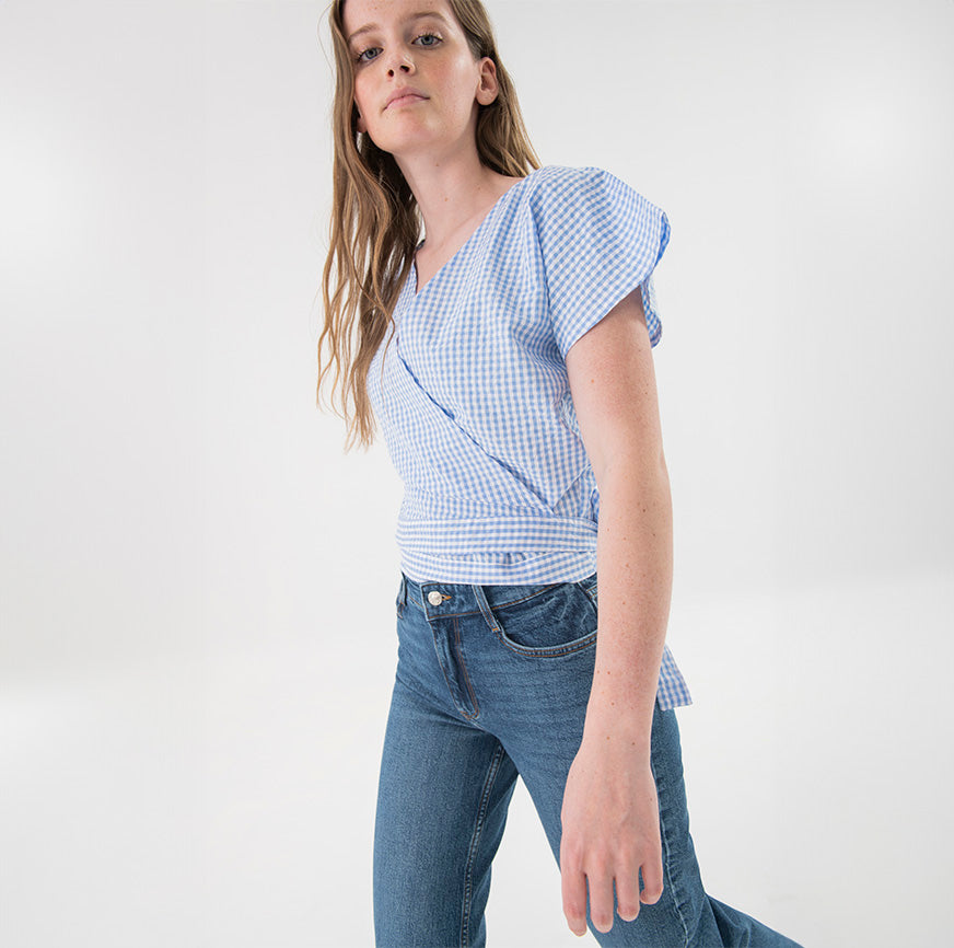 KIT COSTURA CAMISA CRUZADA OLIVIA VICHY AZUL CIELO