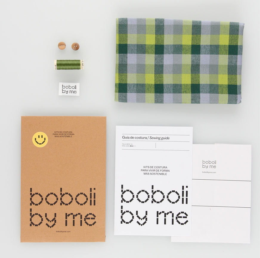 KIT COSTURA VESTIDO TESSA CUADROS VERDES Y AZULES