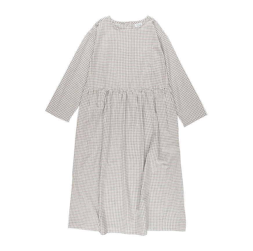 SEWING KIT DRESS TESSA ECRU FINE CHECKS ANTHRACITE