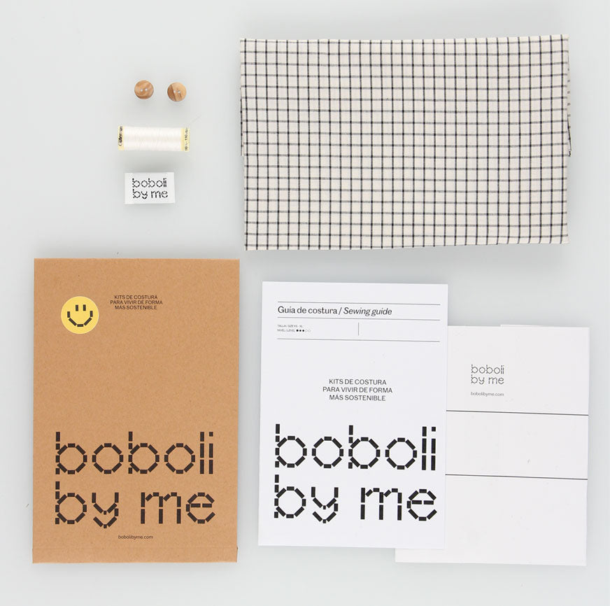 SEWING KIT DRESS TESSA ECRU FINE CHECKS ANTHRACITE