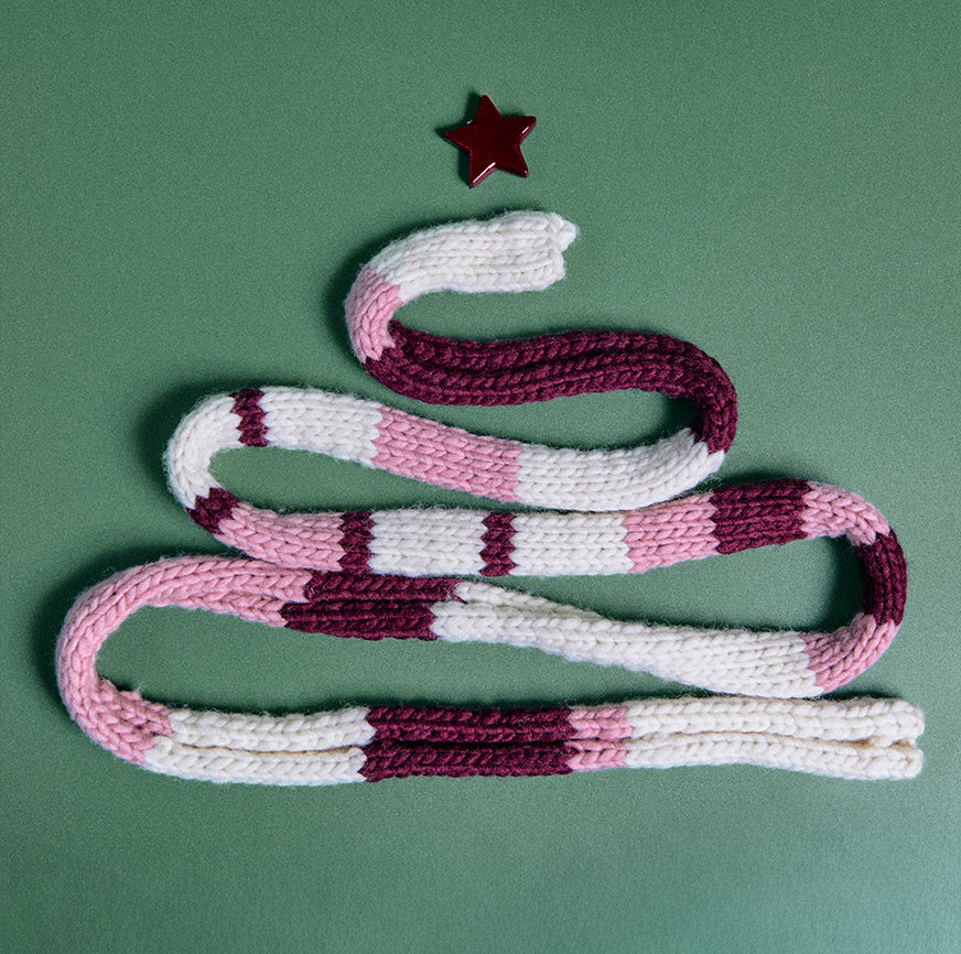 KNITTING KIT TO MAKE THE ILMA COLOUR BLOCK SCARF ECRU PINK BURGUNDY