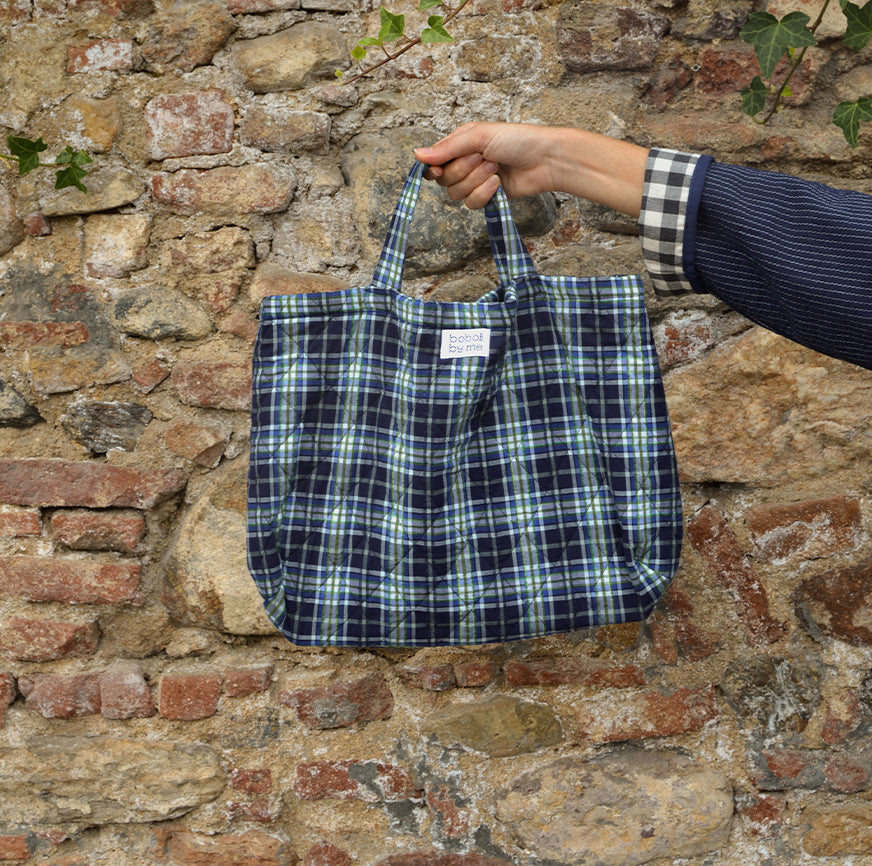 KIT COSTURA BOLSA ACOLCHADA EIRA ESTAMPADO CUADROS TARTÁN AZUL Y VERDE