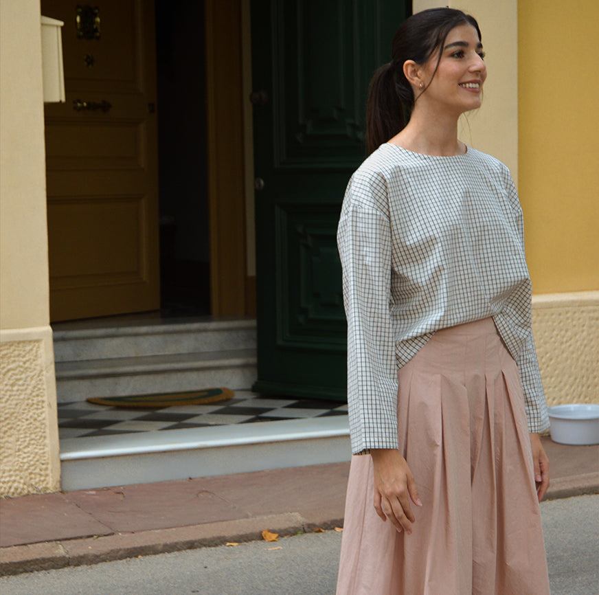 KIT COSTURA BLUSA GALA CRUDO CUADROS FINOS