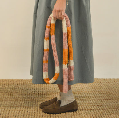 KIT PARA TEJER BUFANDA COLOUR BLOCK ILMA CRUDO MOSTAZA Y ROSA