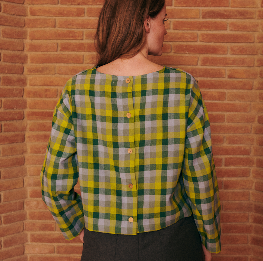 KIT DA CUCITO BLUSA GALA A QUADRI VERDI E BLU
