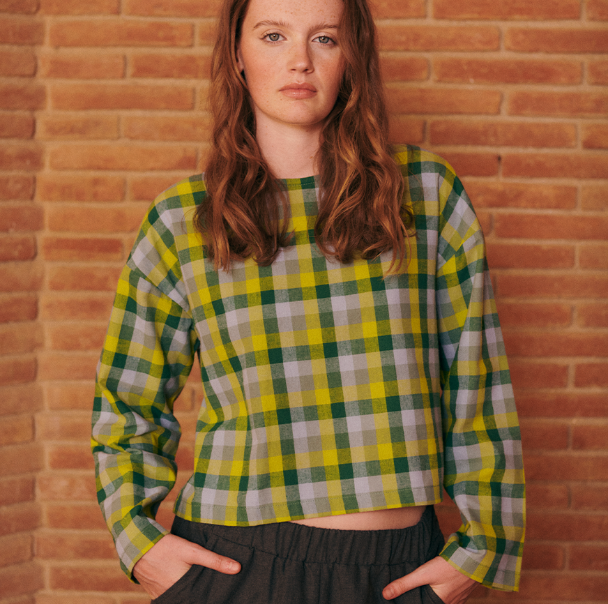 kit de couture blouse gala carreaux verts et bleus