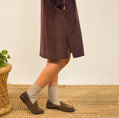 KIT CUCITO VESTITO ELLA IN VELLUTO A COSTE MELANZANA