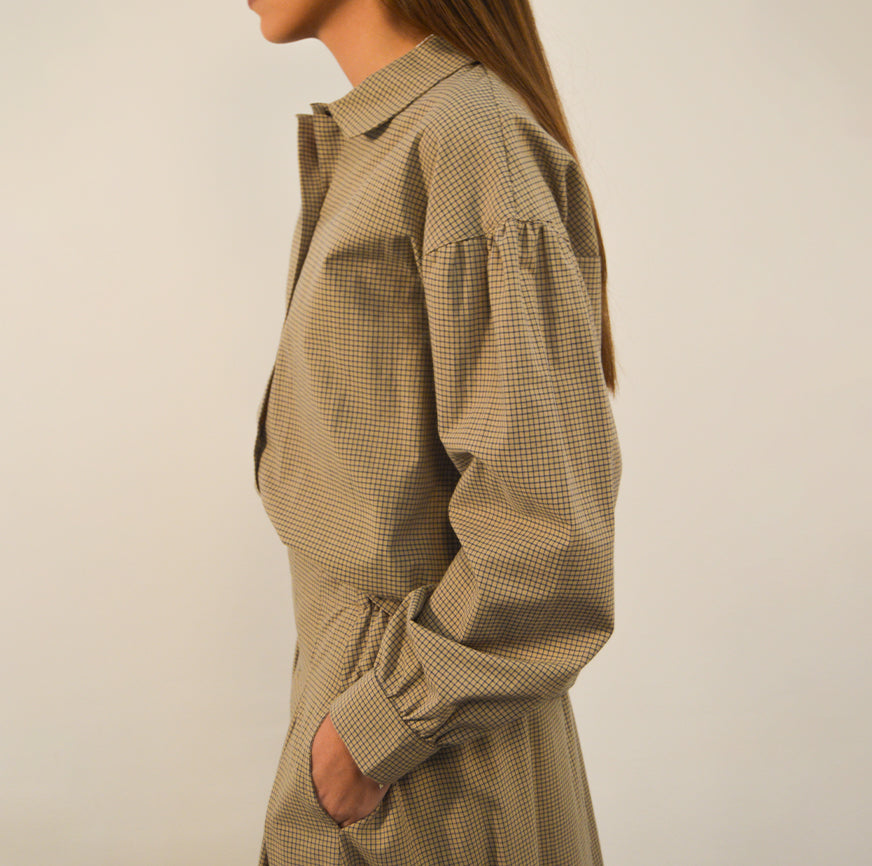 KIT DE COUTURE BLOUSE TOVE OATMEAL À CARREAUX BLEUS MICRO FINE