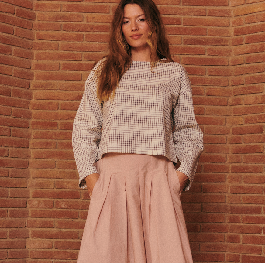 kit de couture blouse de gala écru à carreaux fins