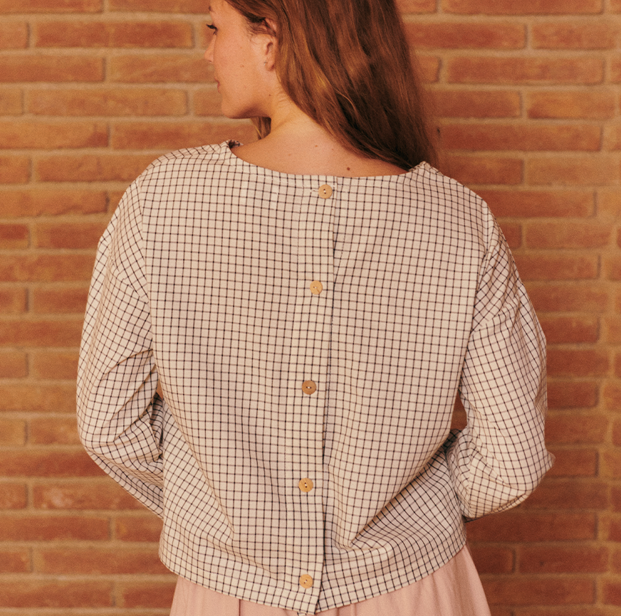 KIT DE COUTURE BLOUSE DE GALA ÉCRU À CARREAUX FINS