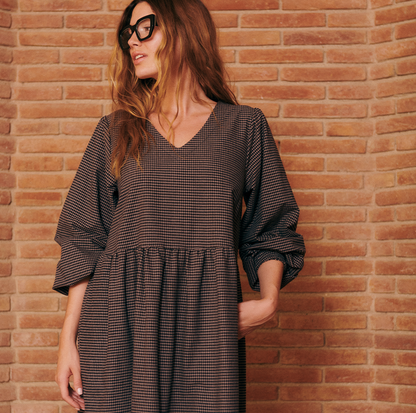 KIT DE COUTURE ROBE LUNA MICRO CARREAUX NOIRE