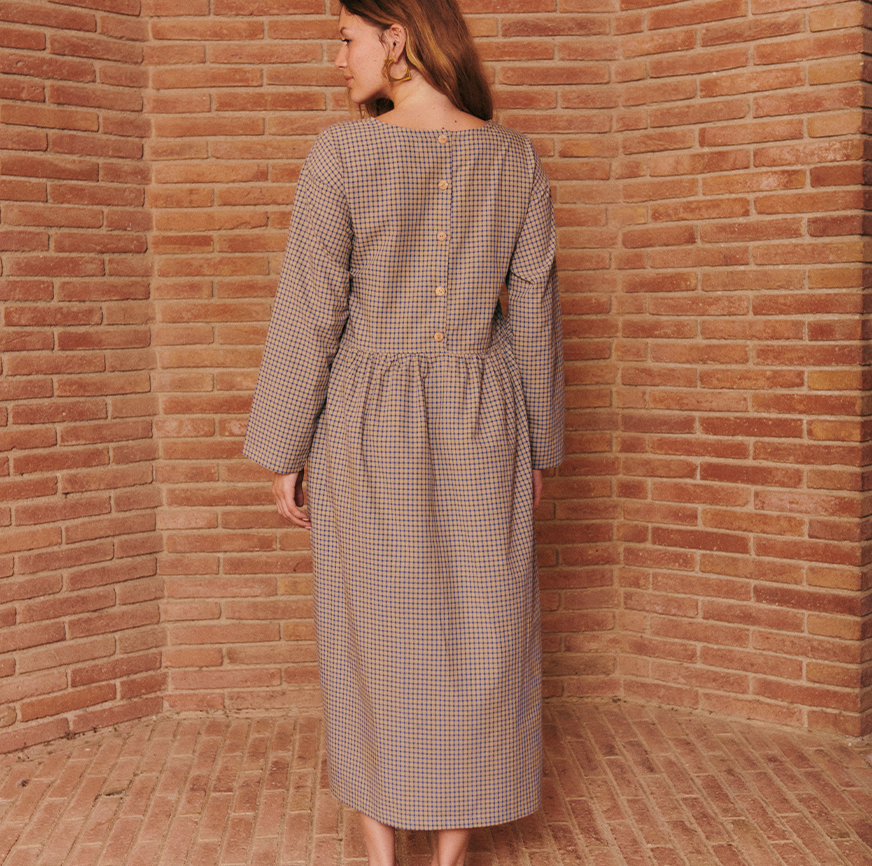 KIT DE COUTURE ROBE TESSA OATMEAL À CARREAUX BLEUS FINS