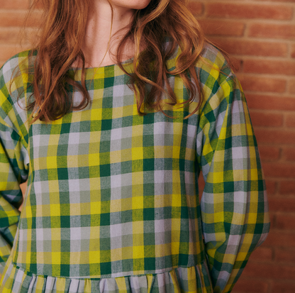 TESSA DRESS SEWING KIT WITH GREEN AND BLUE SQUARES