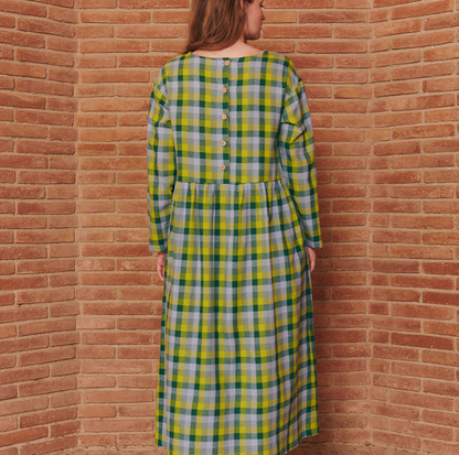 TESSA DRESS SEWING KIT WITH GREEN AND BLUE SQUARES