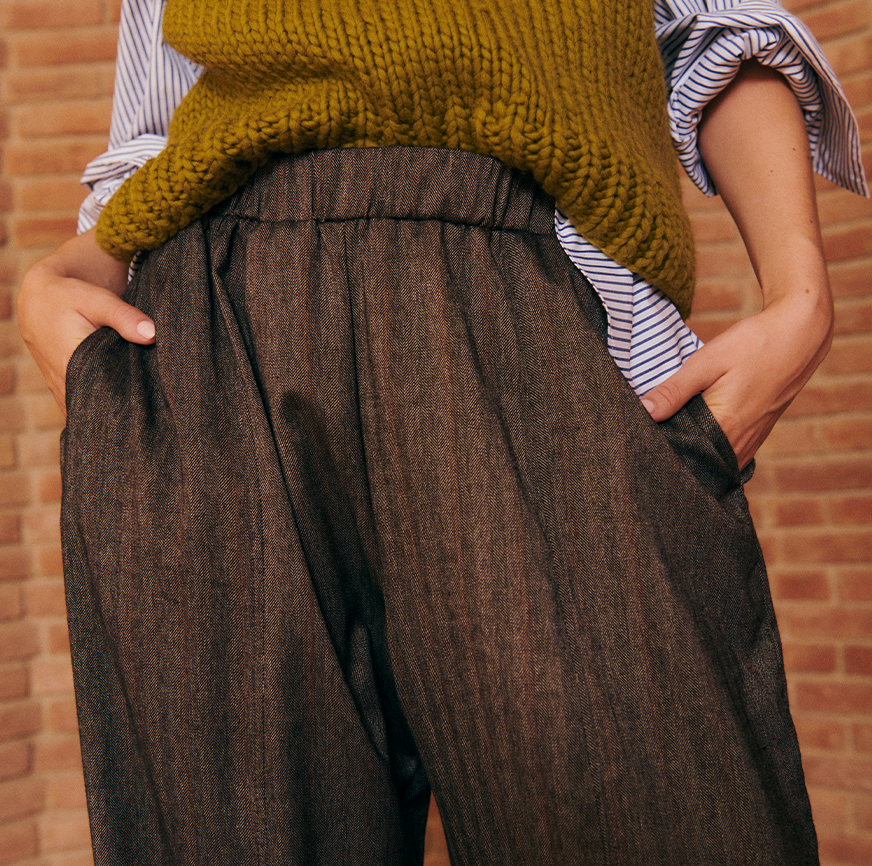 KIT DI CUCITO PANTALONI PIED-DE-POULE LENA GRIGIO MARENGO