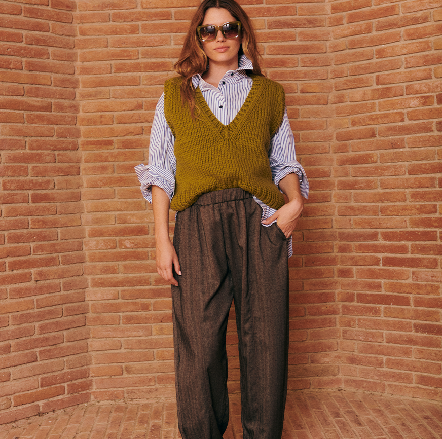 KIT DI CUCITO PANTALONI PIED-DE-POULE LENA GRIGIO MARENGO