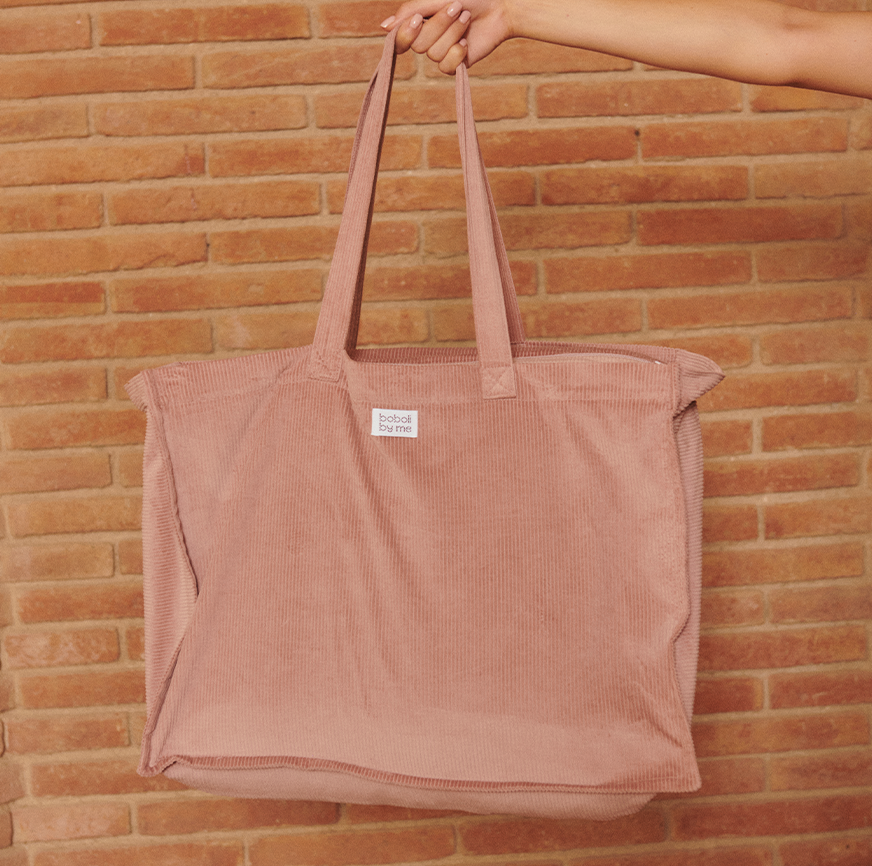 kit de couture pour sac saga en velours côtelé rose poudré